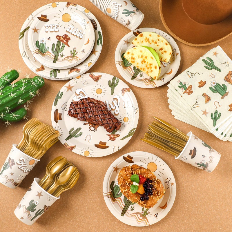 Romooa 168 Pcs Boho Western Rodeo Birthday Party Supplies Cowboy Birthday Party Decorations, Howdy Cowgirl Supplies, Yeehaw Western Baby Shower Favors, Wild West Theme Tableware - Image 5