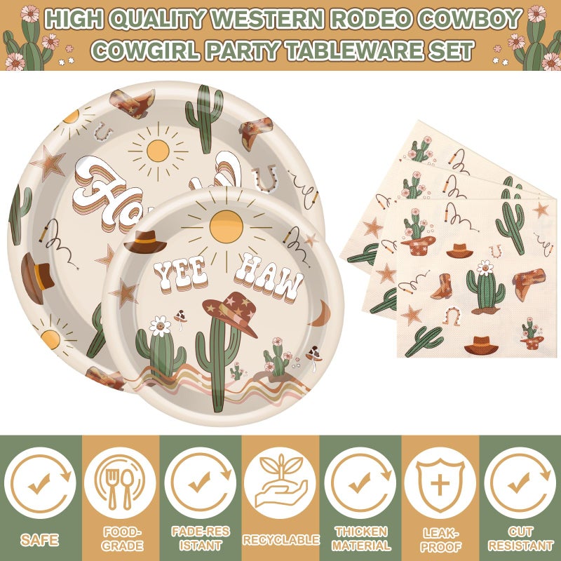 Romooa 168 Pcs Boho Western Rodeo Birthday Party Supplies Cowboy Birthday Party Decorations, Howdy Cowgirl Supplies, Yeehaw Western Baby Shower Favors, Wild West Theme Tableware - Image 3