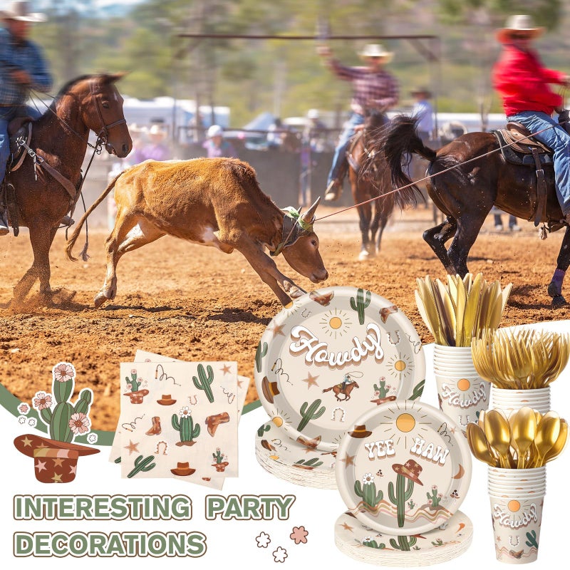 Romooa 168 Pcs Boho Western Rodeo Birthday Party Supplies Cowboy Birthday Party Decorations, Howdy Cowgirl Supplies, Yeehaw Western Baby Shower Favors, Wild West Theme Tableware - Image 4