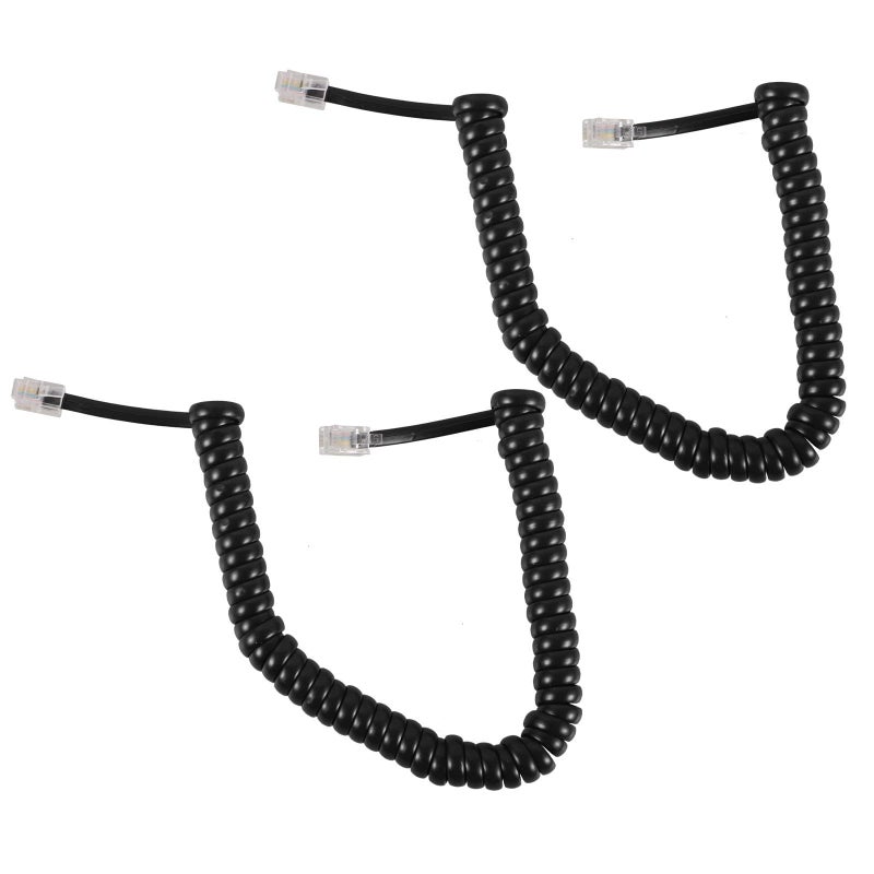 Black Coiled Telephone Cord 2 Pack for Desk Phones Fax Machines Office Home Use - Image 2