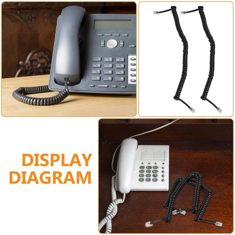 Black Coiled Telephone Cord 2 Pack for Desk Phones Fax Machines Office Home Use - Image 4