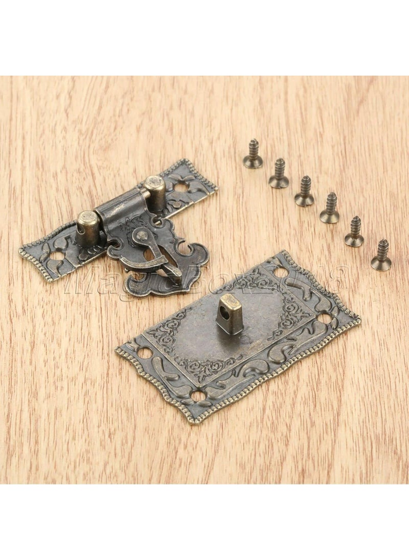 Teclican Jewelry Box Hardware Big Retro Design Decorative Cabinet Jewelry Box Antique Buckle Wooden Box Latch Decorative Hasp Latch Buckle and Screws Size W 51 x H 44 mm 2 x 174 Inch 2  - Image 1