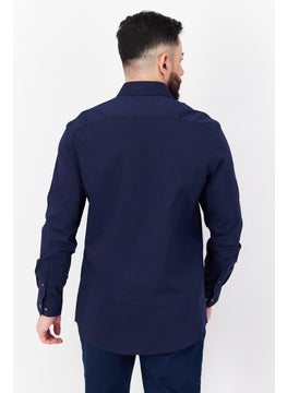 Van Heusen Men Regular Fit Plain Long Sleeve Dress, Shirt, Navy  - Image 3