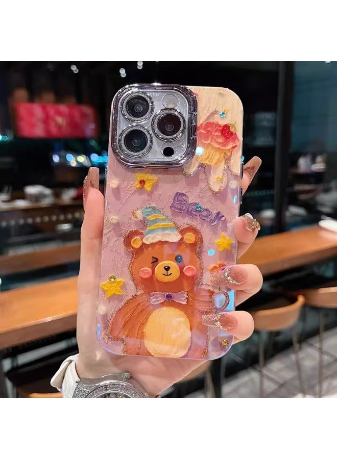 Cartoon Lens Holder Series For Iphone16promax Phone Case For Iphone15pro Blu-ray 14/13 Women-Color:Lens Stand-blu-ray Purple Flowers-Applicable Models:For Iphone15plus