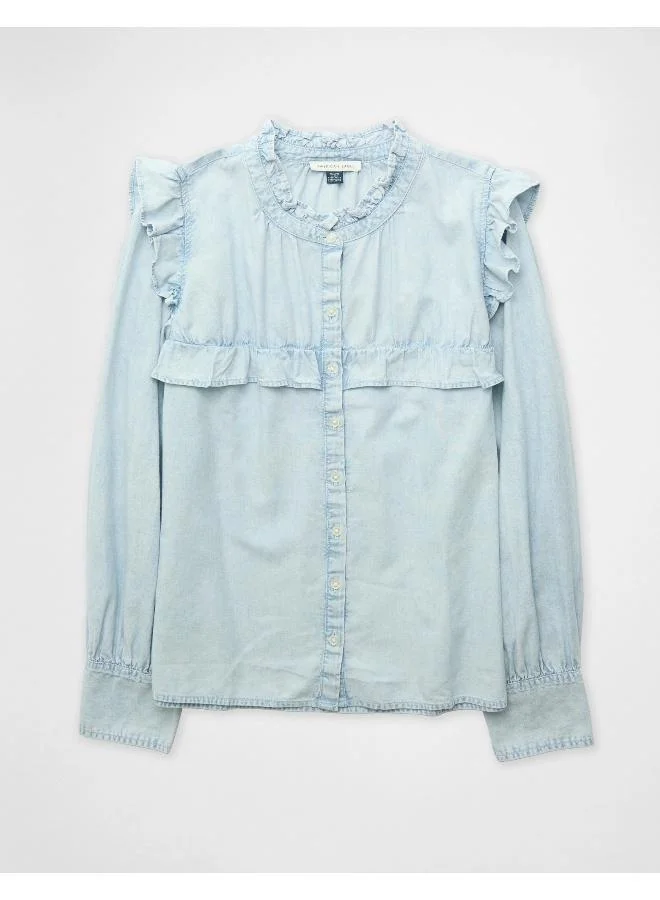 American Eagle AE Denim Ruffle Blouse