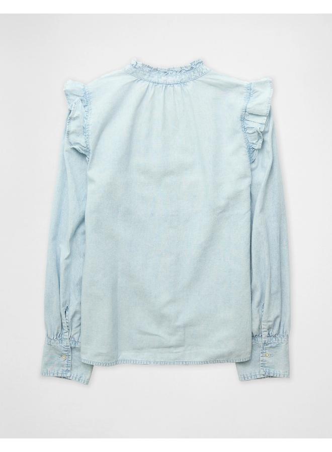 American Eagle AE Denim Ruffle Blouse - Image 3