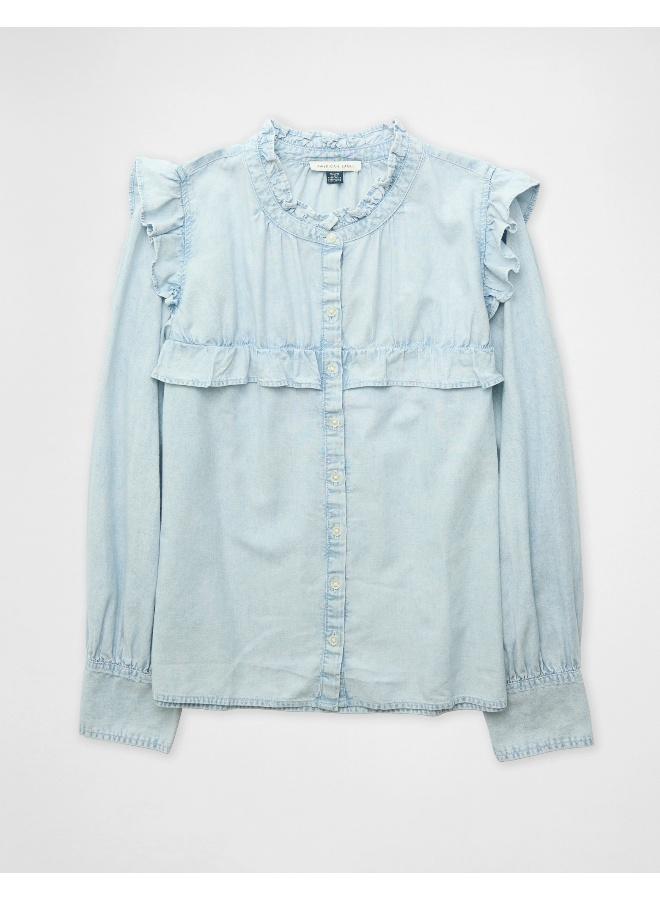 American Eagle AE Denim Ruffle Blouse - Image 2