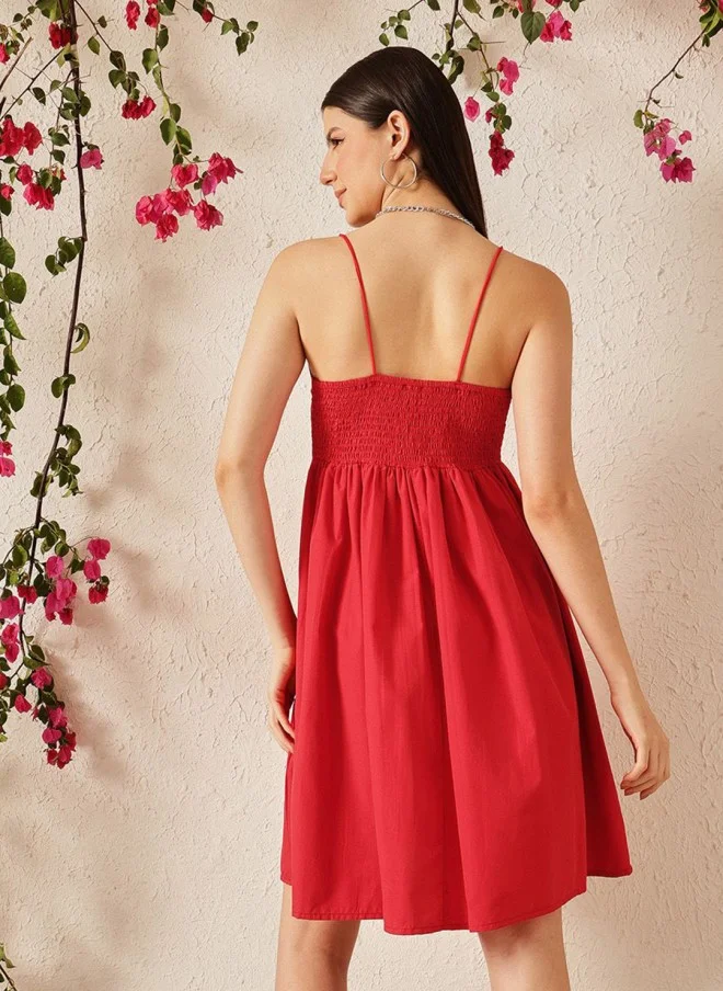 STREET 9 Red Cotton Fit & Flare Dress for Women