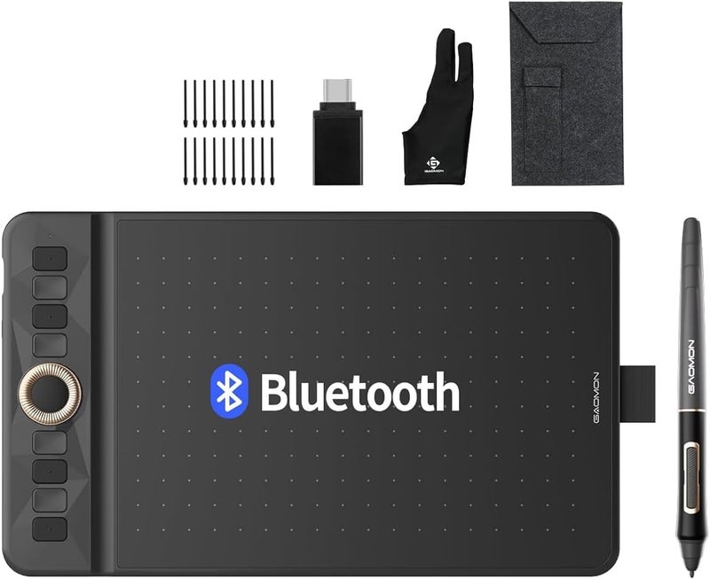 GAOMON Bluetooth Drawing Tablet WH851 8 x 5 inches Graphics Tablet, Digital Art Tablet Supports 16384 Levels, Intuitive Dial with 8 Shortcut Keys, Type-C Port, Work with Windows & Android & Mac - Image 1
