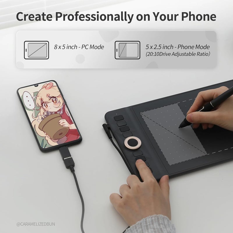 GAOMON Bluetooth Drawing Tablet WH851 8 x 5 inches Graphics Tablet, Digital Art Tablet Supports 16384 Levels, Intuitive Dial with 8 Shortcut Keys, Type-C Port, Work with Windows & Android & Mac - Image 5