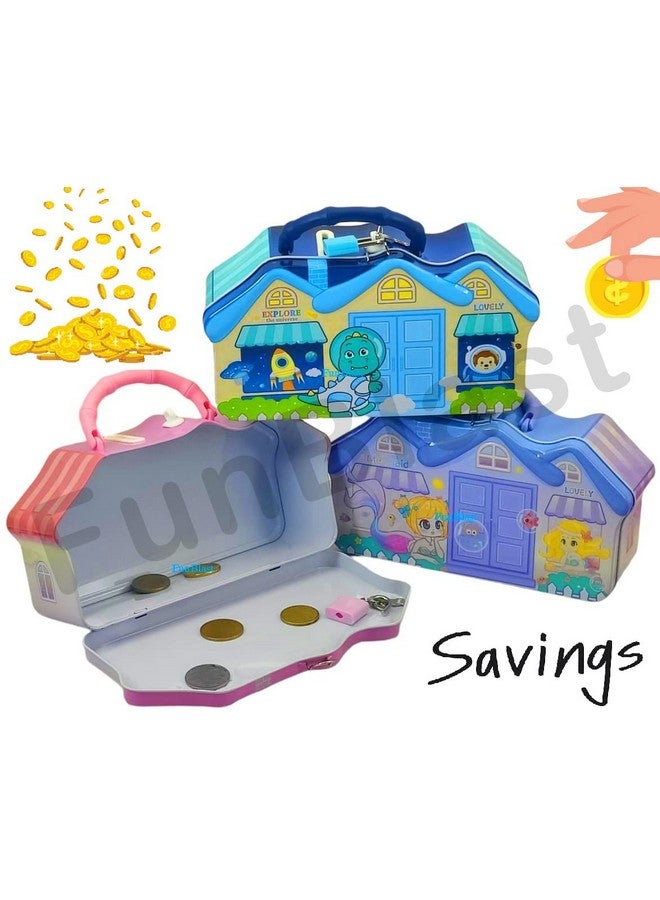 FunBlast FunBlast Hut Shaped Coin Box For Kids - Dinosaur Piggy Bank - Money Saving Metal Coin Bank (Multicolor), Modern - Image 3