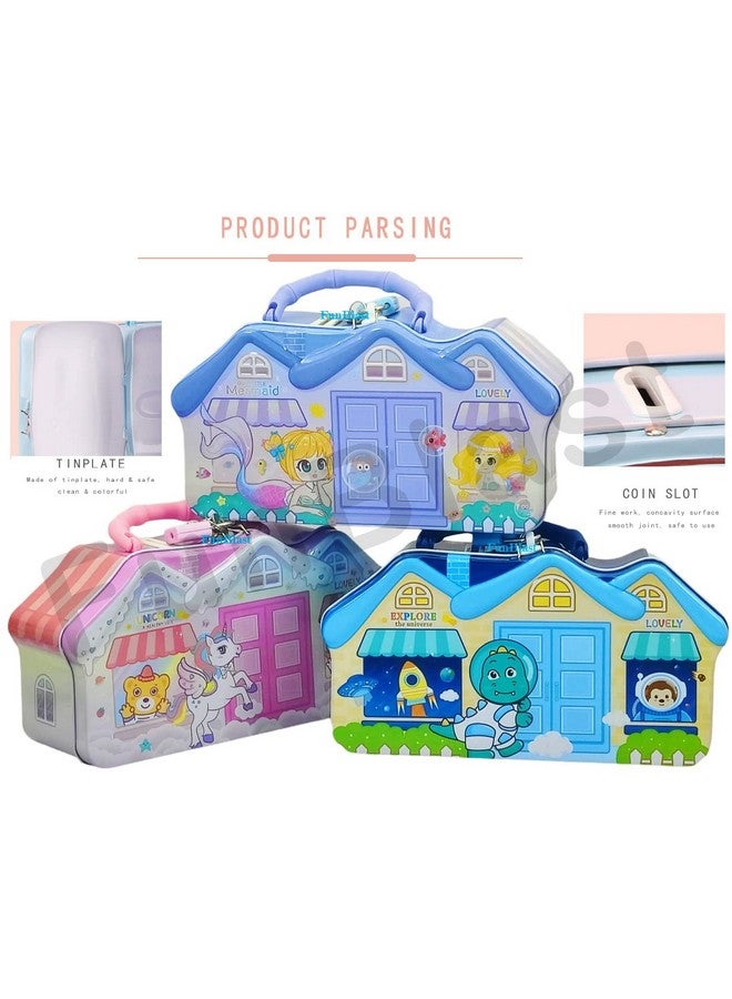 FunBlast FunBlast Hut Shaped Coin Box For Kids - Dinosaur Piggy Bank - Money Saving Metal Coin Bank (Multicolor), Modern - Image 5