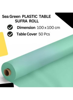 AlsayedP 50 Pcs Sea Green Sufra Roll Plastic Table Cover Roll 100 x 100 cm Disposable Table Cloth for Picnic, Banquet, Birthdays, Party, Weddings (Sea Green 50pcs)  - Image 3