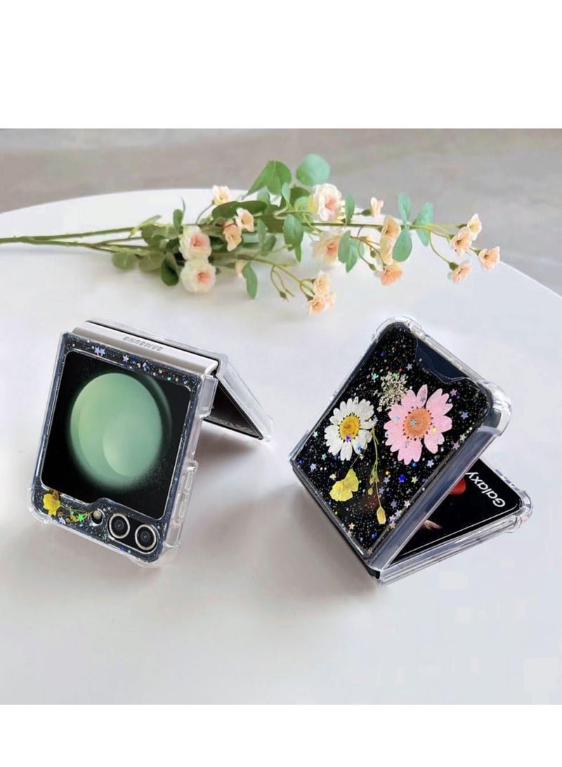 Compatible with Samsung Galaxy Z Flip 5 5G Case, Daisy Flower Clear with Design, ransparent Dried Real Pressed Flower Aesthetic Case, Cute Case for Galaxy Z Flip 5 Soft Silicone - Image 3