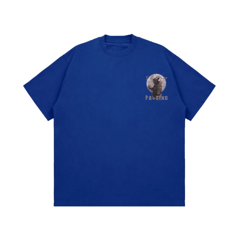 American Fashion Brand Heavy Non-Transparent 260G Design Print Trendy Loose Cotton Top Short Sleeve T-Shirt - Image 1