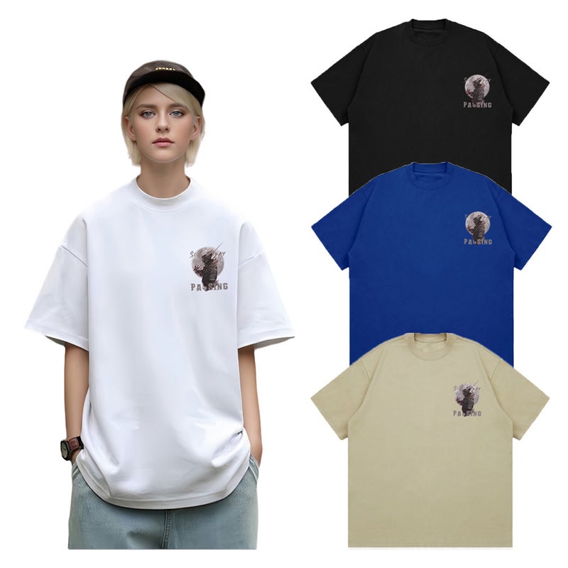 American Fashion Brand Heavy Non-Transparent 260G Design Print Trendy Loose Cotton Top Short Sleeve T-Shirt - Image 3