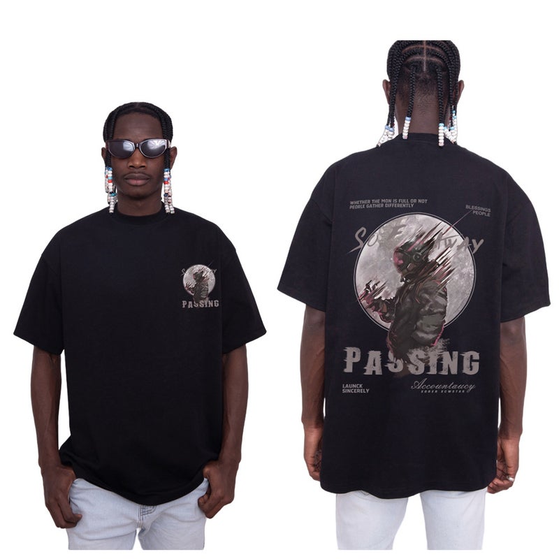 American Fashion Brand Heavy Non-Transparent 260G Design Print Trendy Loose Cotton Top Short Sleeve T-Shirt - Image 4