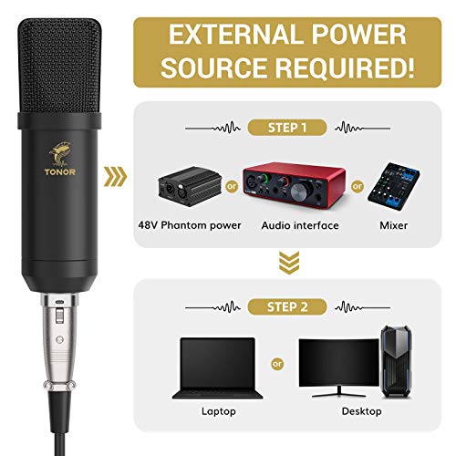 TONOR XLR Condenser Microphone, Professional Cardioid Studio Mic Kit with T20 Boom Arm, Shock Mount, Pop Filter for Recording, Podcasting, Voice Over, Streaming, Home Studio, YouTube (TC20) - Image 2