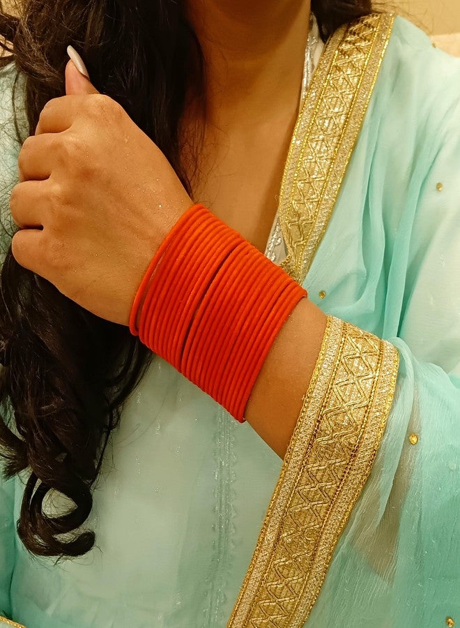 Efulgenz Indian Bangles for Women Bollywood Velvet Bangles Set Wedding Bridal Plain Metal Velvet Bangles Bracelets Fashion Costume Accessories (24 Pcs), Size 2.2 - Image 4