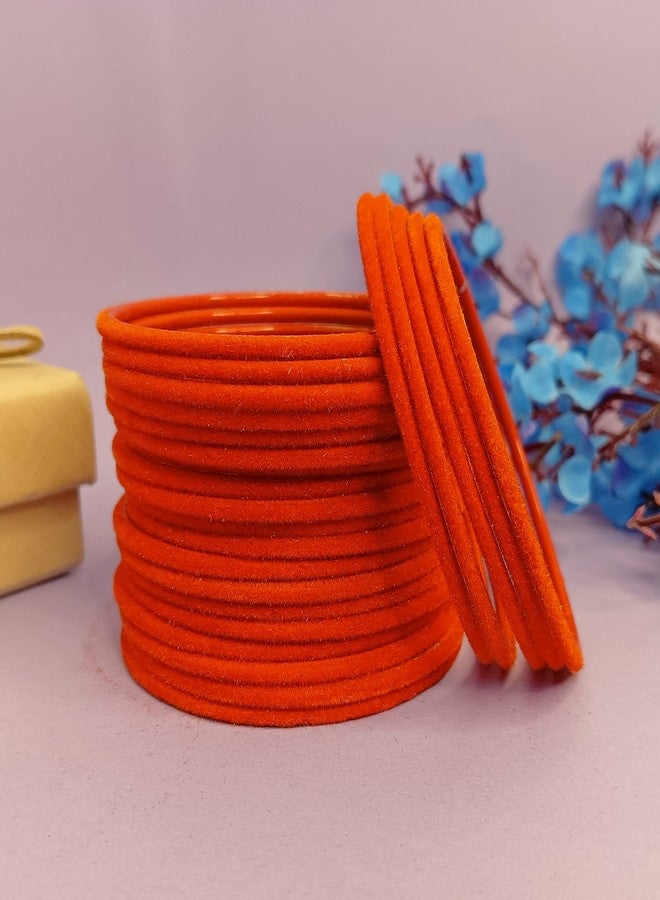 Efulgenz Indian Bangles for Women Bollywood Velvet Bangles Set Wedding Bridal Plain Metal Velvet Bangles Bracelets Fashion Costume Accessories (24 Pcs), Size 2.2 - Image 2