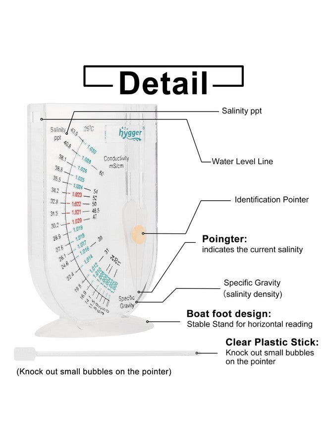 Hygger hygger Salinity Tester, Transparent Acrylic Aquarium Hydrometer Sea Specific Gravity Test Salinity Meter for Fish Tank Pond Water Saltwater Freshwater, Accurate Automatic Hydrometer  - Image 2