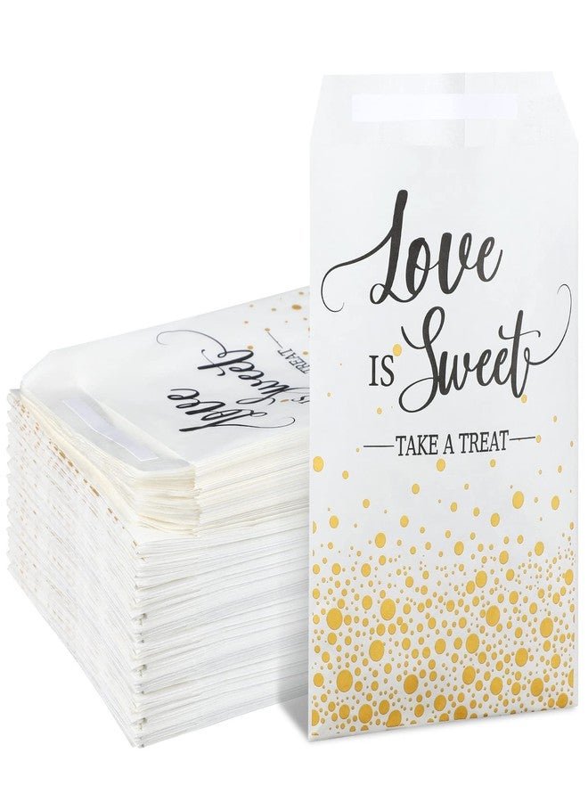 Woanger 300 Pcs Wedding Favor Buffet Bags Bulk 5 x 7 Inch Love Is Sweet Themed Treat Paper Bags White Self Adhesive Wedding Gift Candy Cookie Party Favor Wrap Supplies for Birthday Bridal Baby Shower - Image 1