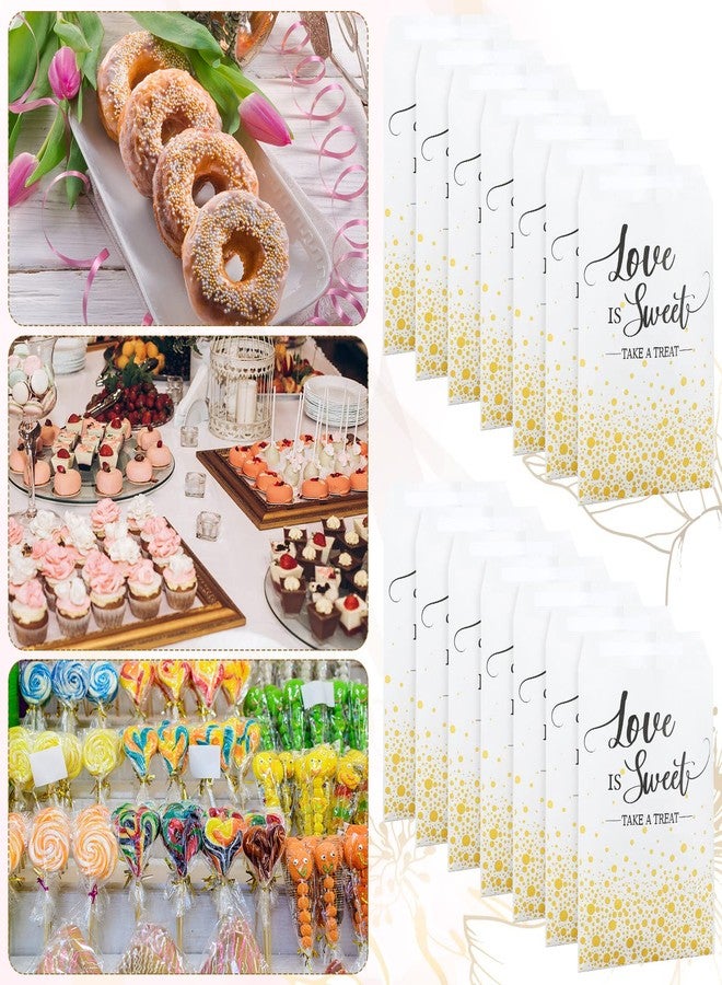 Woanger 300 Pcs Wedding Favor Buffet Bags Bulk 5 x 7 Inch Love Is Sweet Themed Treat Paper Bags White Self Adhesive Wedding Gift Candy Cookie Party Favor Wrap Supplies for Birthday Bridal Baby Shower - Image 5