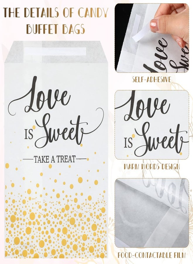 Woanger 300 Pcs Wedding Favor Buffet Bags Bulk 5 x 7 Inch Love Is Sweet Themed Treat Paper Bags White Self Adhesive Wedding Gift Candy Cookie Party Favor Wrap Supplies for Birthday Bridal Baby Shower - Image 3