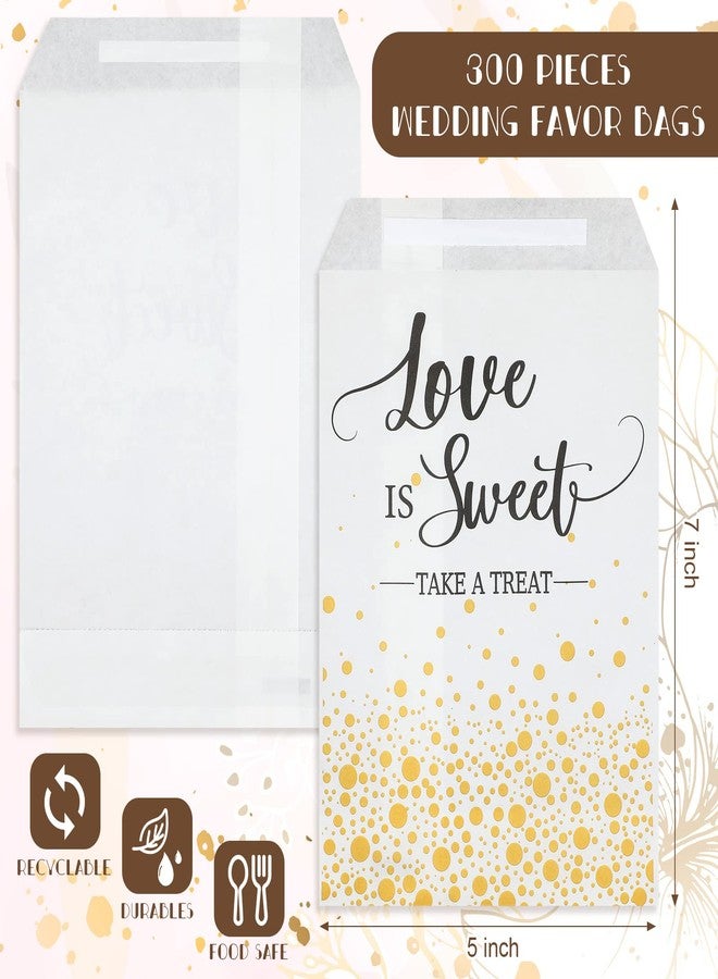 Woanger 300 Pcs Wedding Favor Buffet Bags Bulk 5 x 7 Inch Love Is Sweet Themed Treat Paper Bags White Self Adhesive Wedding Gift Candy Cookie Party Favor Wrap Supplies for Birthday Bridal Baby Shower - Image 2