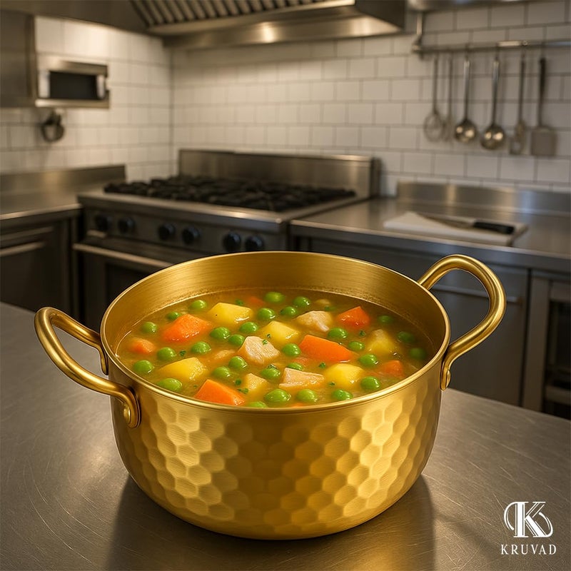Kruvad Pure Heavy Hammered Brass (Pital) Kadhai - 2.5 Litre Non-Stick Frying & Serving Pan with Handle Traditional Indian Cookware for Cooking & Presentation Golden Brass Wok - Image 4