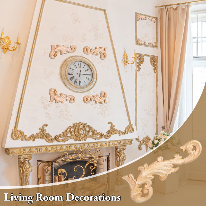 Vicenpal 20 Pcs Wood Applique Corner Onlay Decorative Wood Applique DIY Wooden Carved Corner Unpainted Wooden Carved Corner Decals Wood Carving Decal for Furniture Wall Cupboard Bed Cabinet (Stylish Style) - Image 2