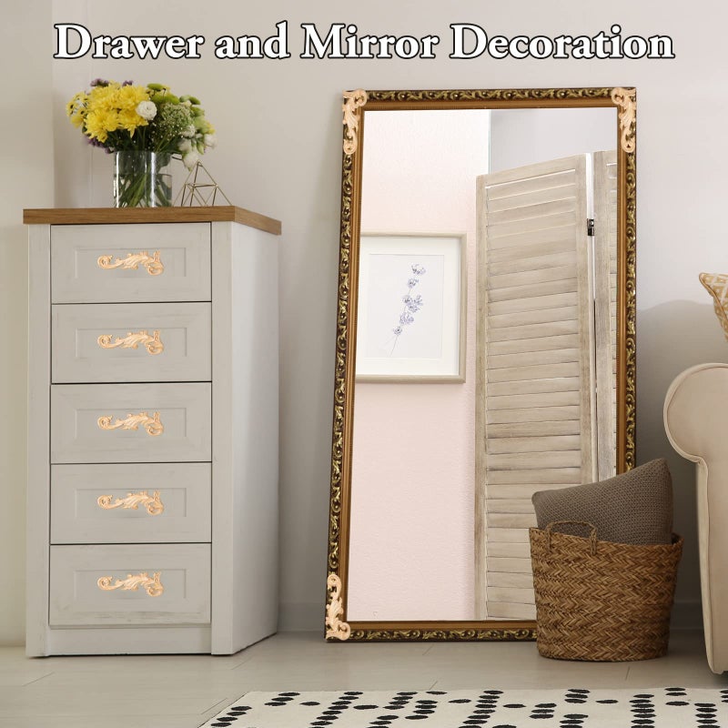 Vicenpal 20 Pcs Wood Applique Corner Onlay Decorative Wood Applique DIY Wooden Carved Corner Unpainted Wooden Carved Corner Decals Wood Carving Decal for Furniture Wall Cupboard Bed Cabinet (Stylish Style) - Image 5