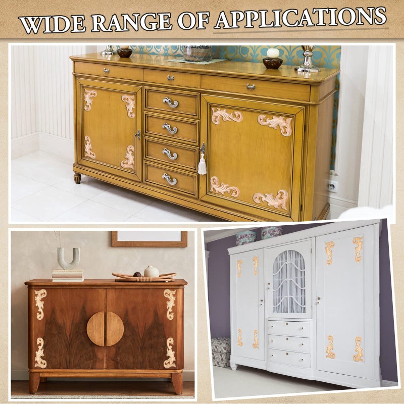 Vicenpal 20 Pcs Wood Applique Corner Onlay Decorative Wood Applique DIY Wooden Carved Corner Unpainted Wooden Carved Corner Decals Wood Carving Decal for Furniture Wall Cupboard Bed Cabinet (Stylish Style) - Image 4