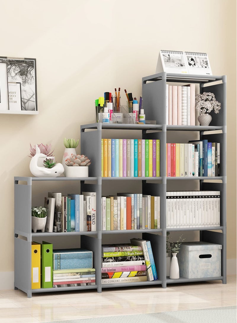 MIXDE 9 Grid DIY Storage Cabinet Bookshelves Assembled Storage Rack,Bedroom Living Room Vertical Cabinet Bookshelf(Grey) - Image 1