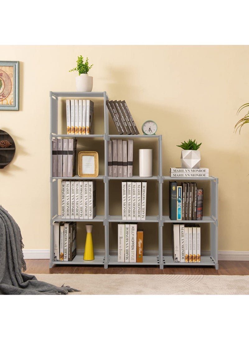 MIXDE 9 Grid DIY Storage Cabinet Bookshelves Assembled Storage Rack,Bedroom Living Room Vertical Cabinet Bookshelf(Grey) - Image 3
