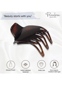 Parcelona Arcelona French Wide Paw Tortoise Shell Brown 2 ¼” Celluloid Covered Spring Side Slide In Jaw Yoga Hair Claw Clip For Women And Girls  - Image 3