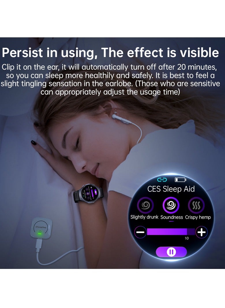 FD06 ساعة ذكية للتدليك CES للمساعدة في النوم وتخطيط كهربية القلب وقياس ضغط الدم والأكسجين في الدم ومعدل ضربات القلب وسكر الدم والدهون في الدم وحمض البوليك ودرجة حرارة الجسم ومساعد النوم وعلاج الأقطاب الكهربائية لنظامي التشغيل أندرويد وiOS وشاشة 1.43 بوصة وبطارية 360 مللي أمبير في الساعة IP67 - Image 4