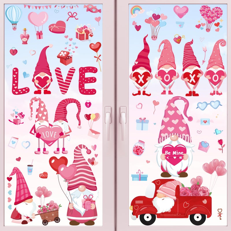 Traplace 80PCS Valentine Window Clings, 9Sheets Double-Sided Gnome Window Stickers, Valentines Decals, Romantic Window Clings for Wedding Party Home Office Glass Decor(11.8 Ã— 7.8 Inches) - Image 1