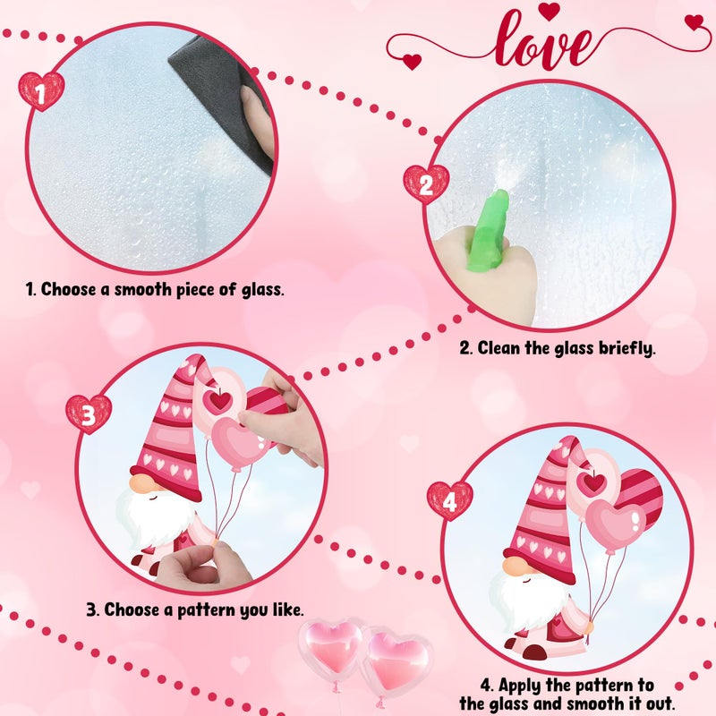 Traplace 80PCS Valentine Window Clings, 9Sheets Double-Sided Gnome Window Stickers, Valentines Decals, Romantic Window Clings for Wedding Party Home Office Glass Decor(11.8 Ã— 7.8 Inches) - Image 3