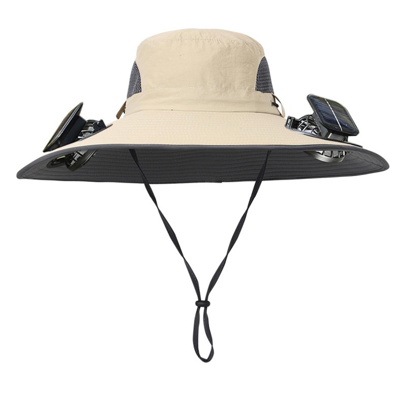 ATMEET Men Women Wide Brim Sun Hats with 2 Solar Fan Waterproof Breathable Bucket Hat Outdoor Fishing Hat for Hiking Camping - Image 1