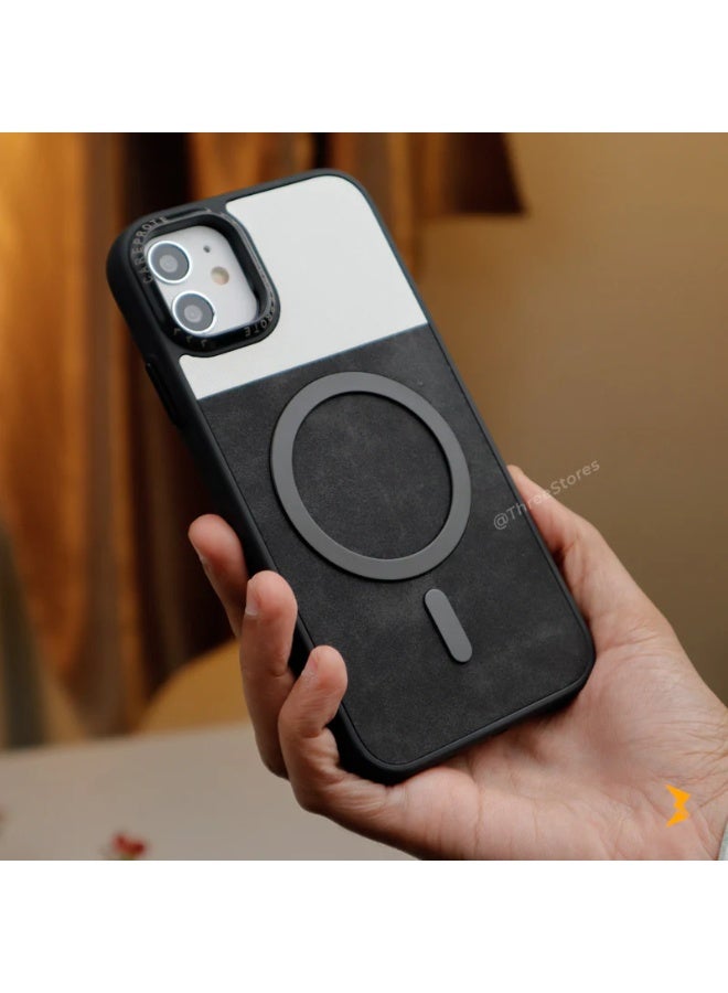 Compatible with Luxury Leather Back Case with Wireless Charging and Electroplated Shockproof Camera Frame for (iPhone 11) Black - Image 2