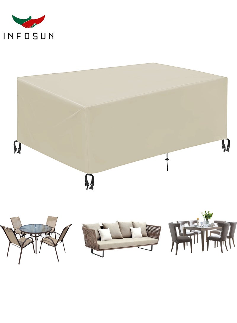 انفوسن غطاء اثاث خارجي مقاوم للماء شديد التحمل 420D ، واقي اريكة الفناء مقاوم للغبار والاشعة فوق البنفسجية، غطاء طاولة وكرسي سميك للغاية ومتين - غطاء كنب خارجي - غطاء جلسات خارجية - لجميع الاحوال الجوية للاستخدام الخارجي -اغطية كراسي جلسة خارجية - غطاء جلسه خارجيه - بيج - Image 1