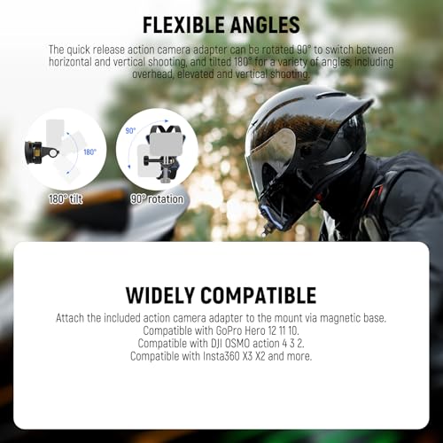 NEEWER Motorcycle Helmet Chin Strap Mount Accessories Kit Compatible with GoPro Hero 13 12 11 10 9 8 7 Black DJI OSMO Action 5 Pro 4 3 2 Insta360 AKASO with Magnetic Quick Release Mount Adapter GP19 - Image 3