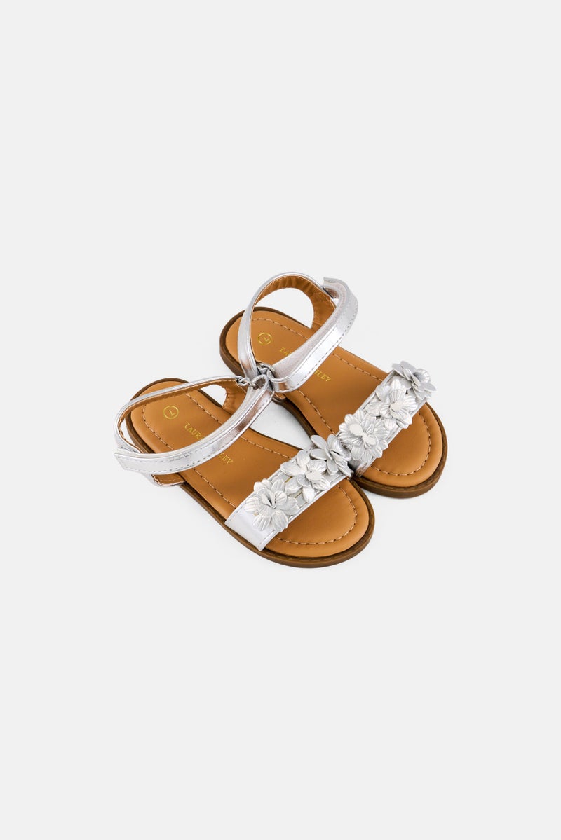 LAURA ASHLEY Toddlers Girl Leather Velcro Closure Sandals, Silver - Image 4