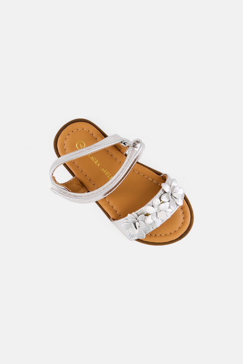 LAURA ASHLEY Toddlers Girl Leather Velcro Closure Sandals, Silver - Image 3