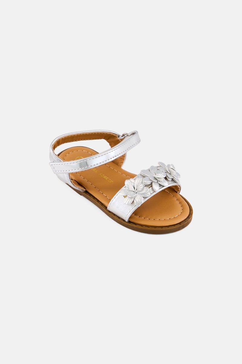 LAURA ASHLEY Toddlers Girl Leather Velcro Closure Sandals, Silver - Image 1