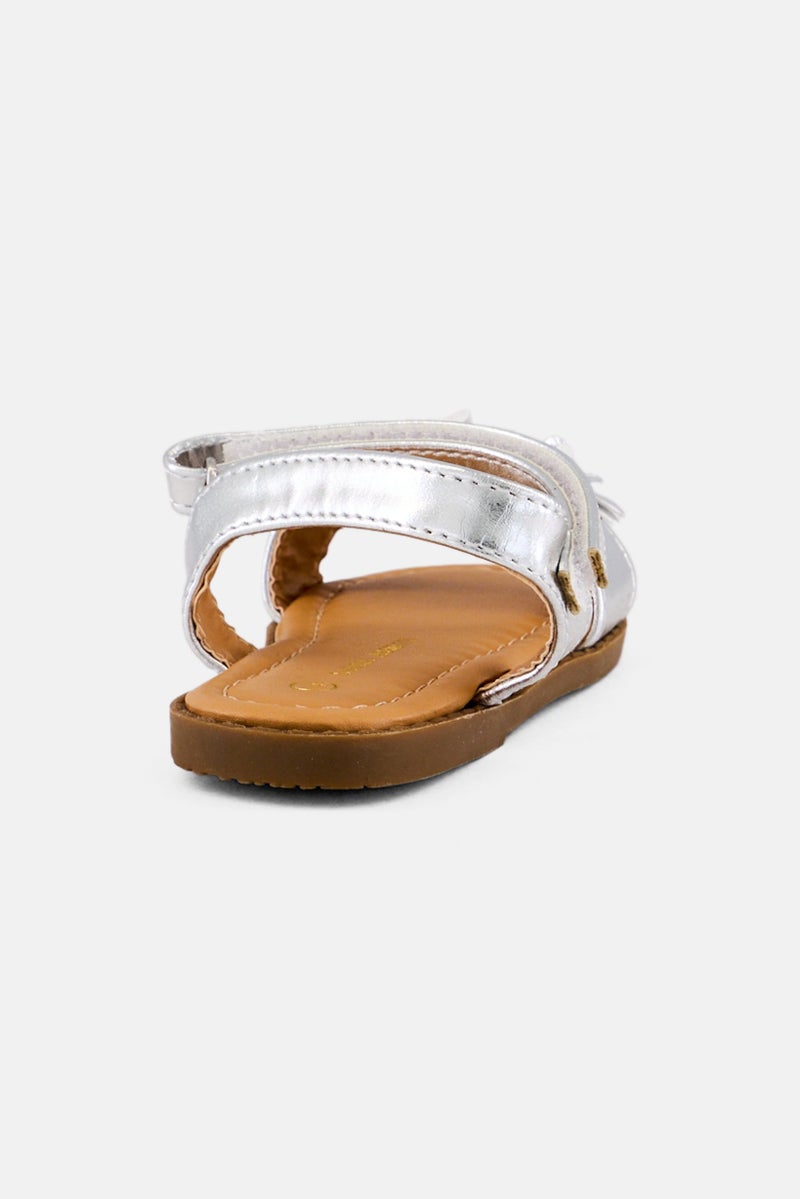 LAURA ASHLEY Toddlers Girl Leather Velcro Closure Sandals, Silver - Image 2
