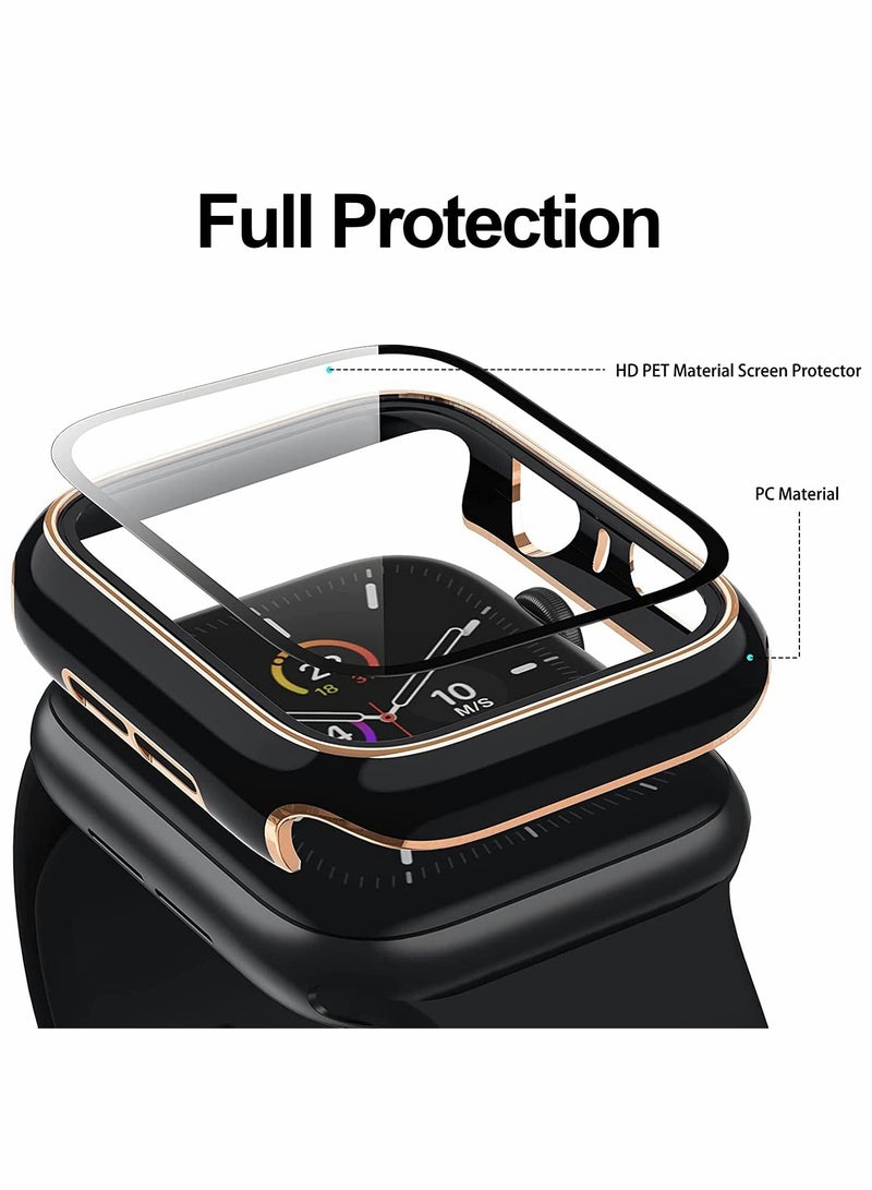 Excefore Cases Compatible with Apple Watch Series 7 41mm, 2Pcs with Tempered Glass Screen Protector Electroplated Rose Gold Edge Slim Case Cover for Women Men(Black/White) - Image 3