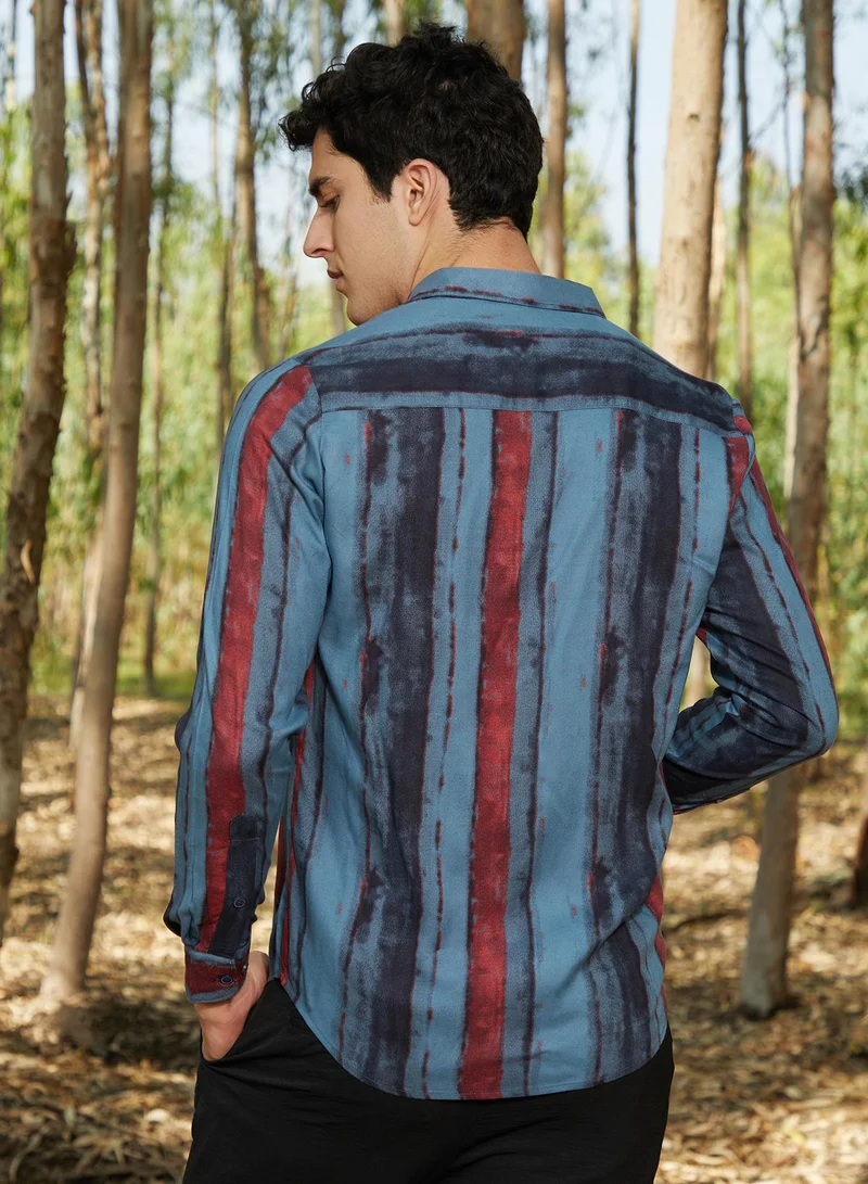 كامبوس سوترا Men's Cornflower Blue Dark-Tone Brushed Shirt