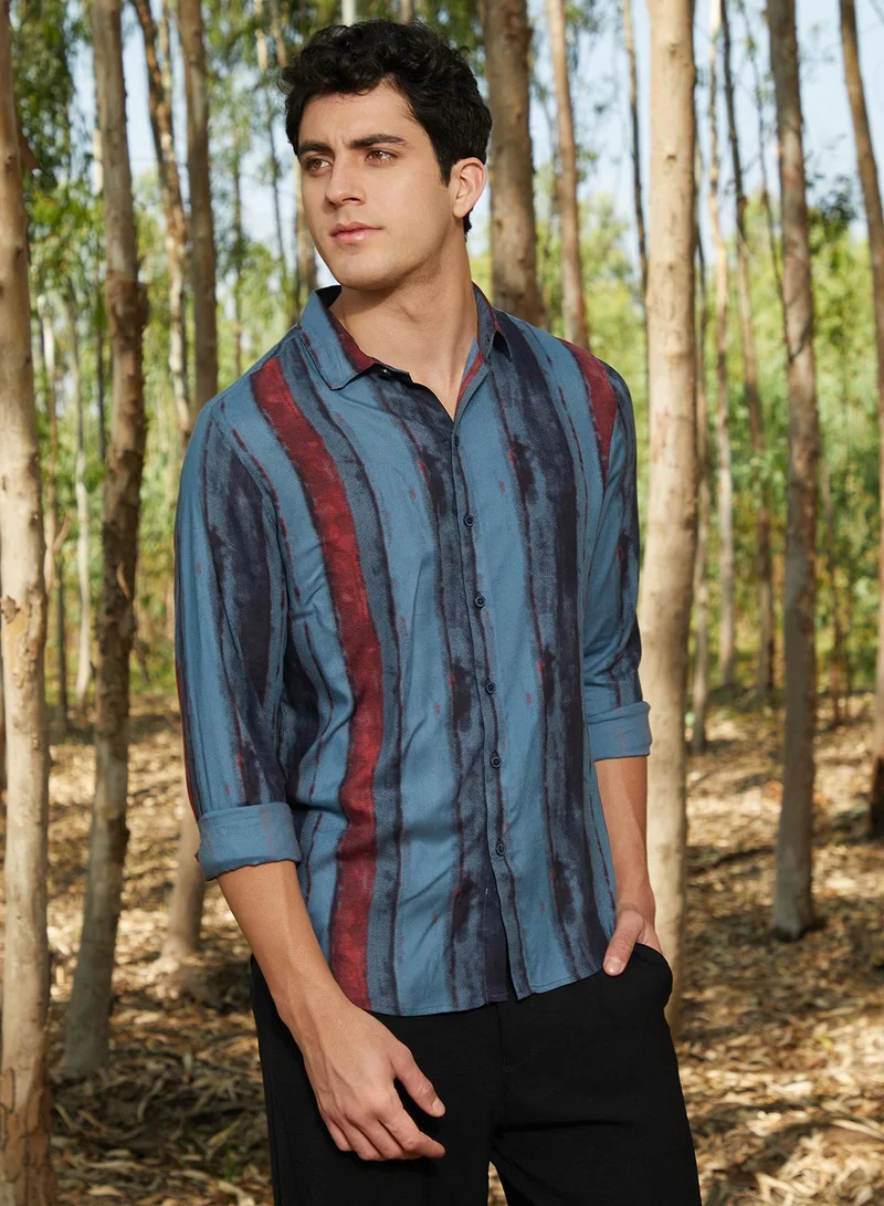 كامبوس سوترا Men's Cornflower Blue Dark-Tone Brushed Shirt